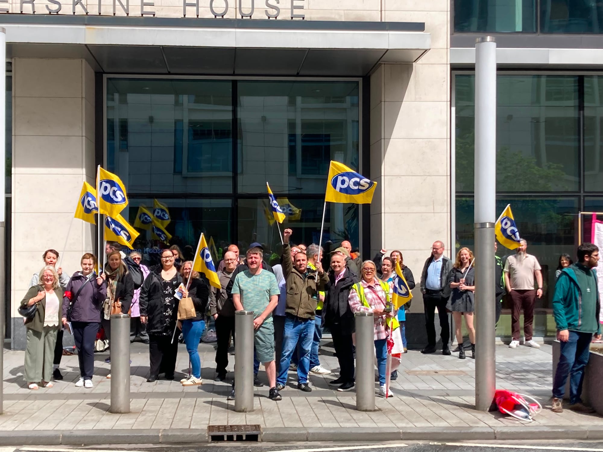 PCS members and supporters on the picket against Sodexo at Erskine House in Belfast 4 June 2026