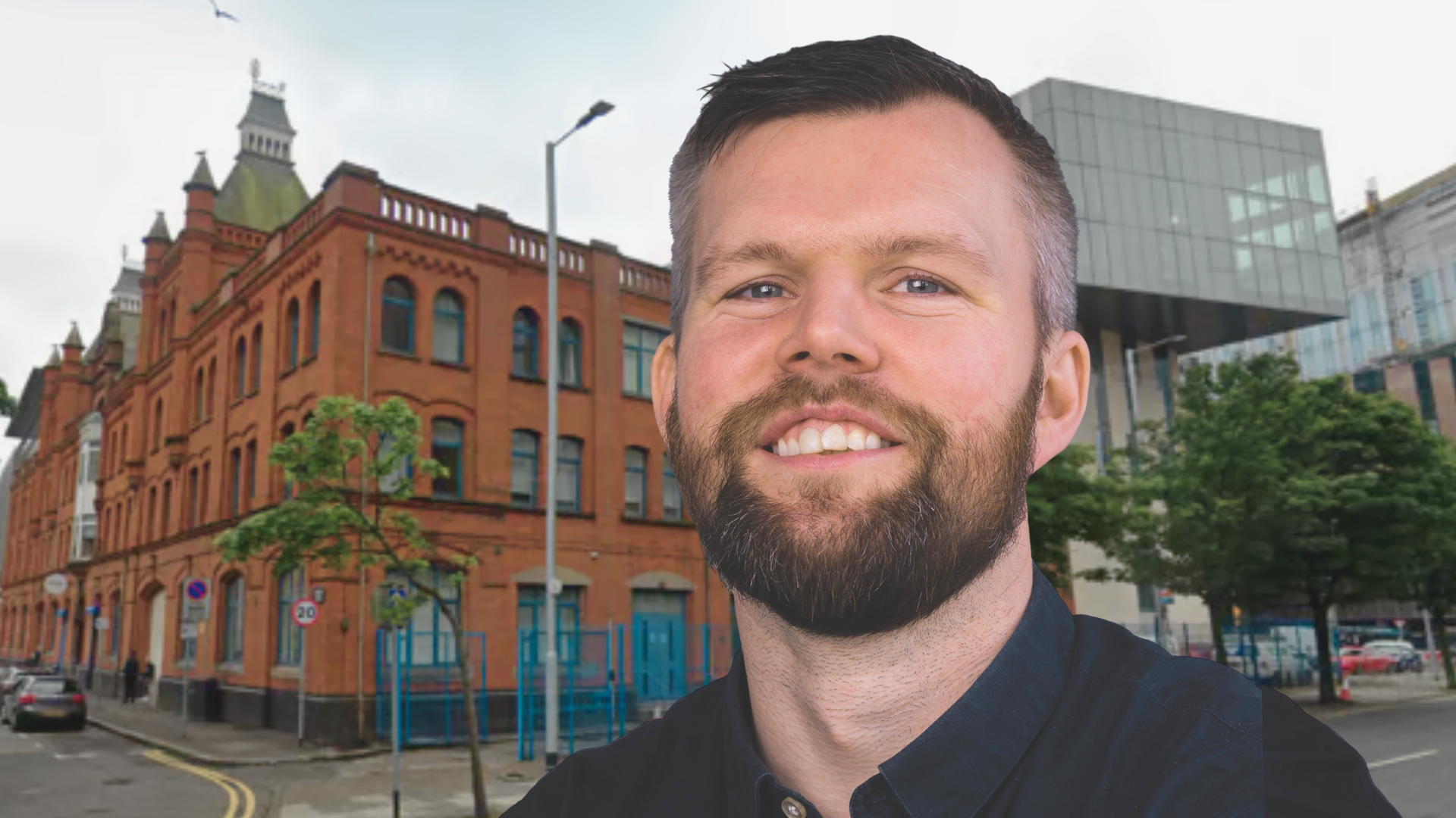 Gerry Carroll in front of the Belfast Headquarters of the Eduction Authority where recent protests have occured