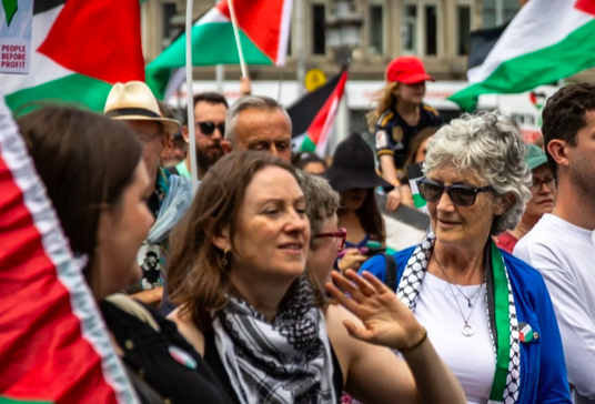 Catherine Connolly on a Palestine solidarity march in Dublin.
