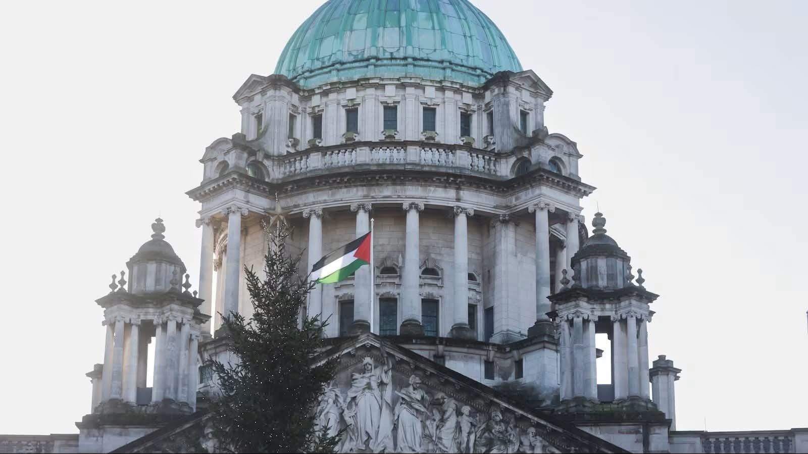 Palestine flag over Belfast City Hall