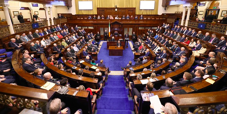 An image of the Dáil in full session.
