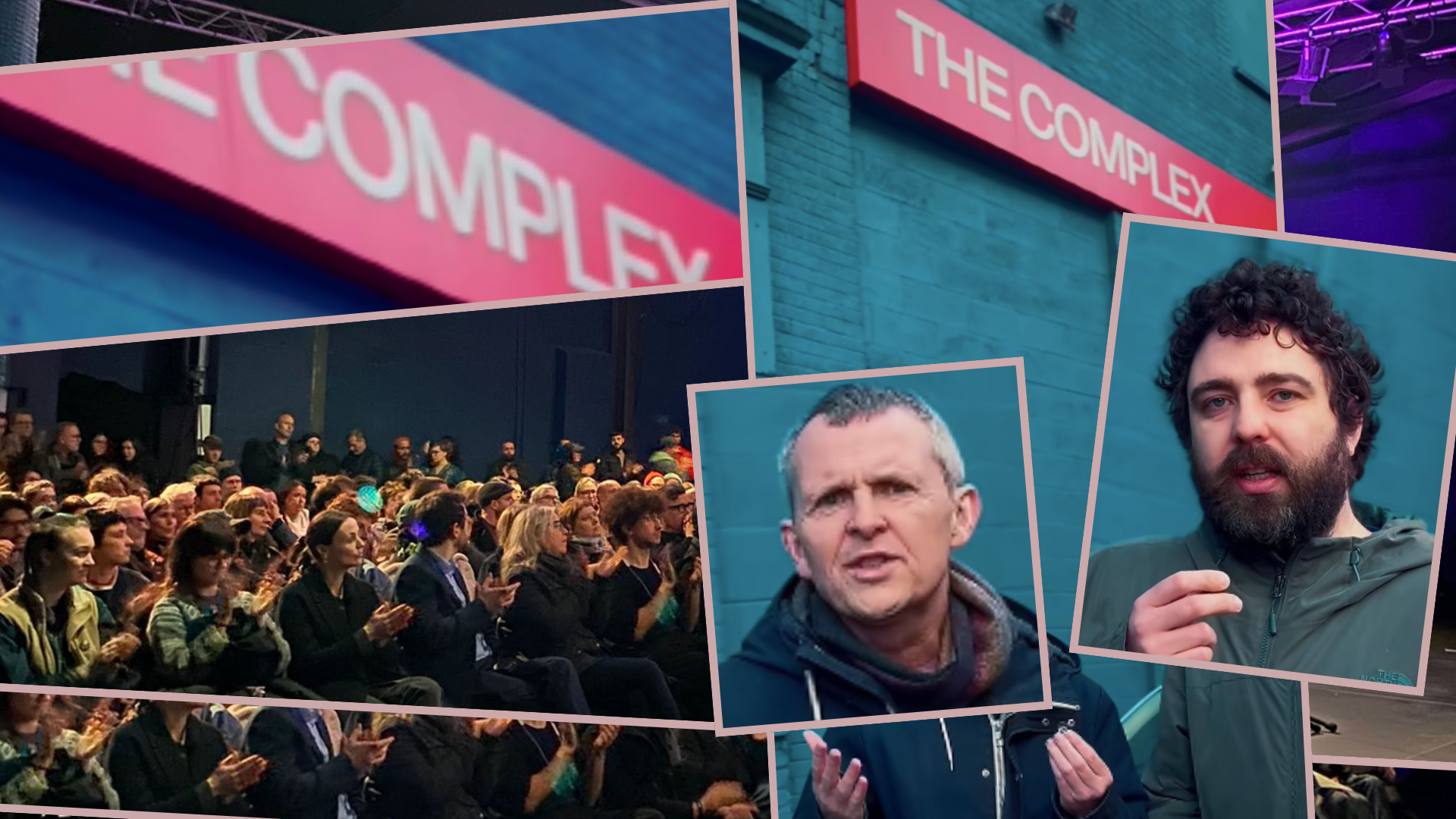 Collage of campaigners meeting and stills from of Richard Boyd Barrett and Eoghan Ó Ceannabháin's video asking people to attend the public meeting 11 Dec. 