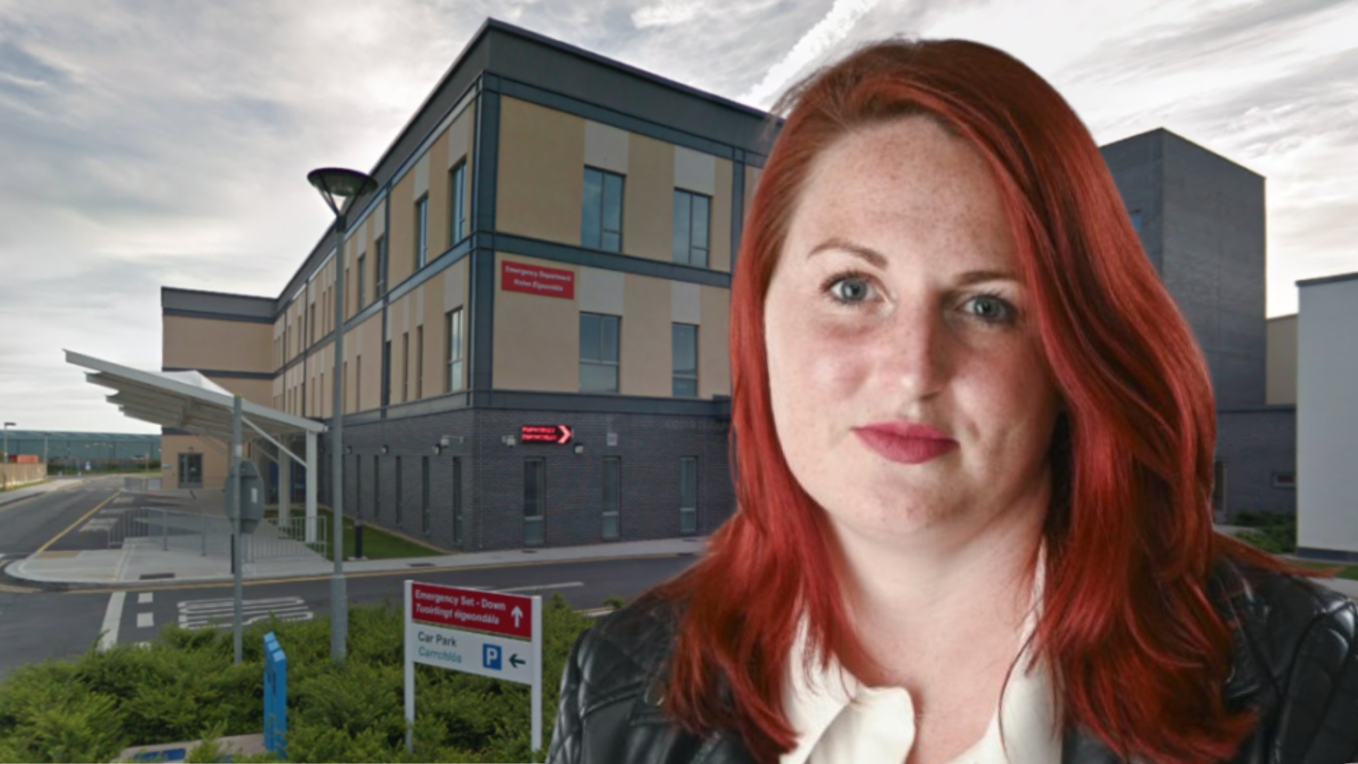 Cllr Adrienne Wallace in front of the an image of Carlow General.