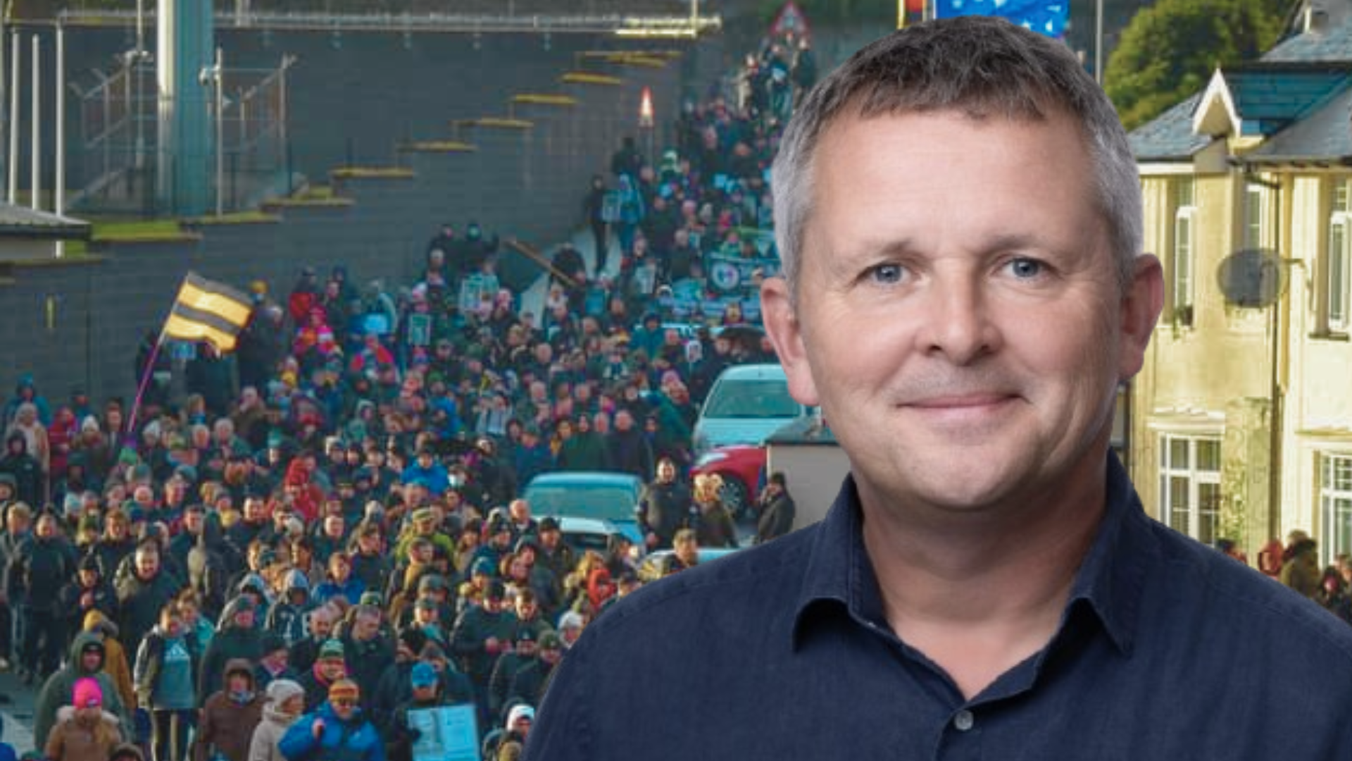 Richard Boyd Barrett and a large march from the Creggan Shops in Derry.