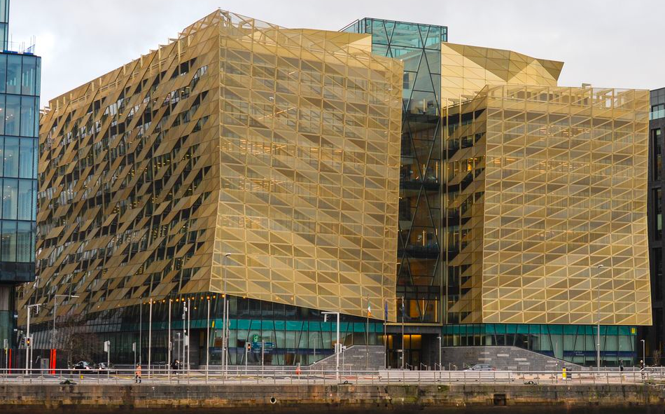 Central Bank Dublin, encased in gold screen.