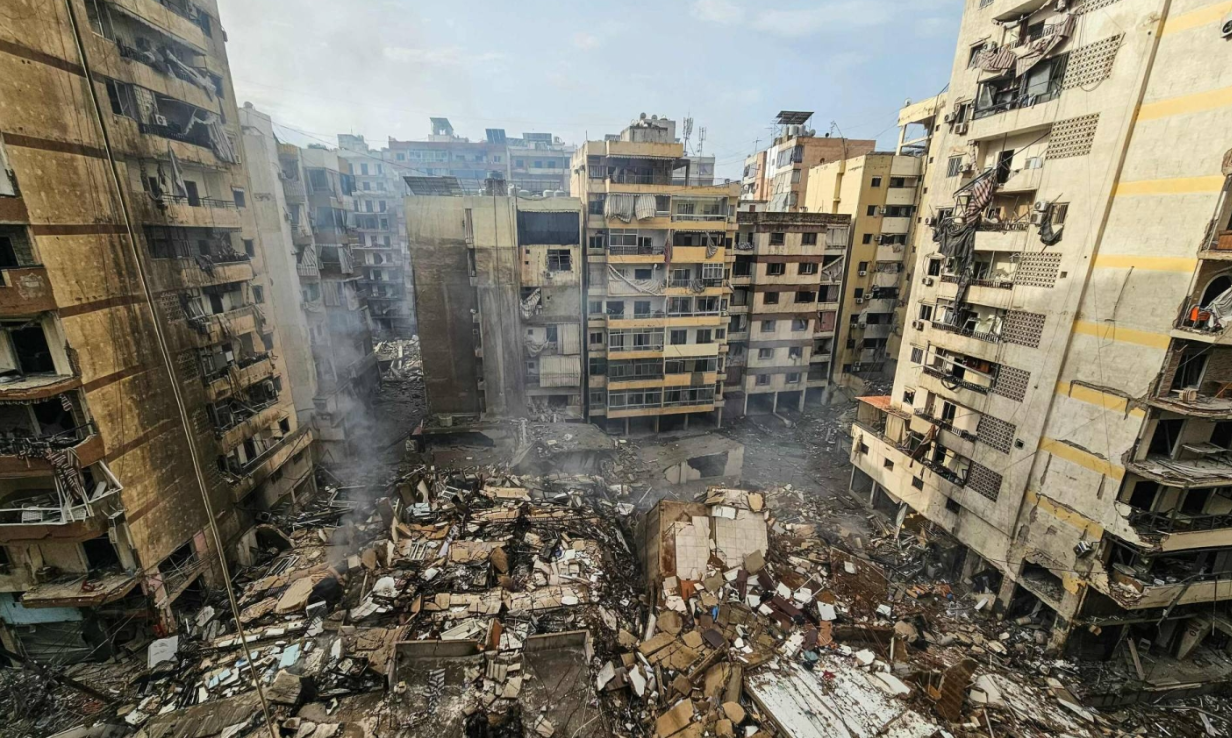 Shaun Harking over Japan Times photo "The site of an overnight Israeli airstrike that targeted Beirut's southern suburbs on Saturday | AFP-JIJI"