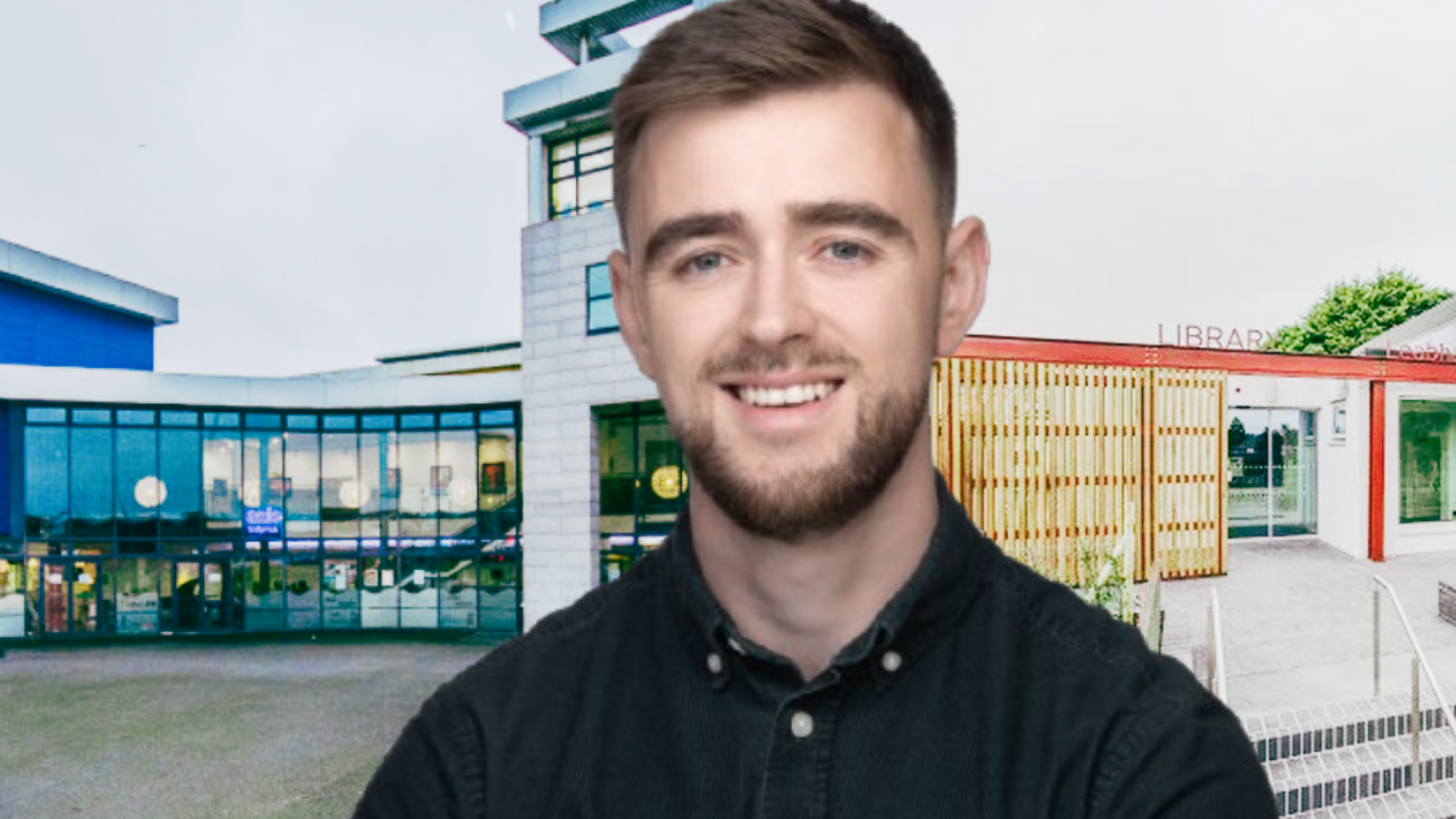 Cllr Conor Reddy in front of Axis Ballymun and Finglas Library