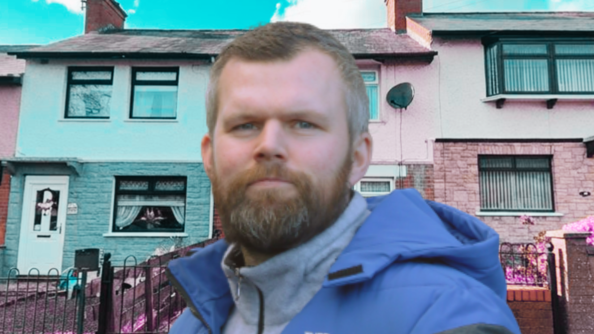 Gerry Carroll in front of cold houses