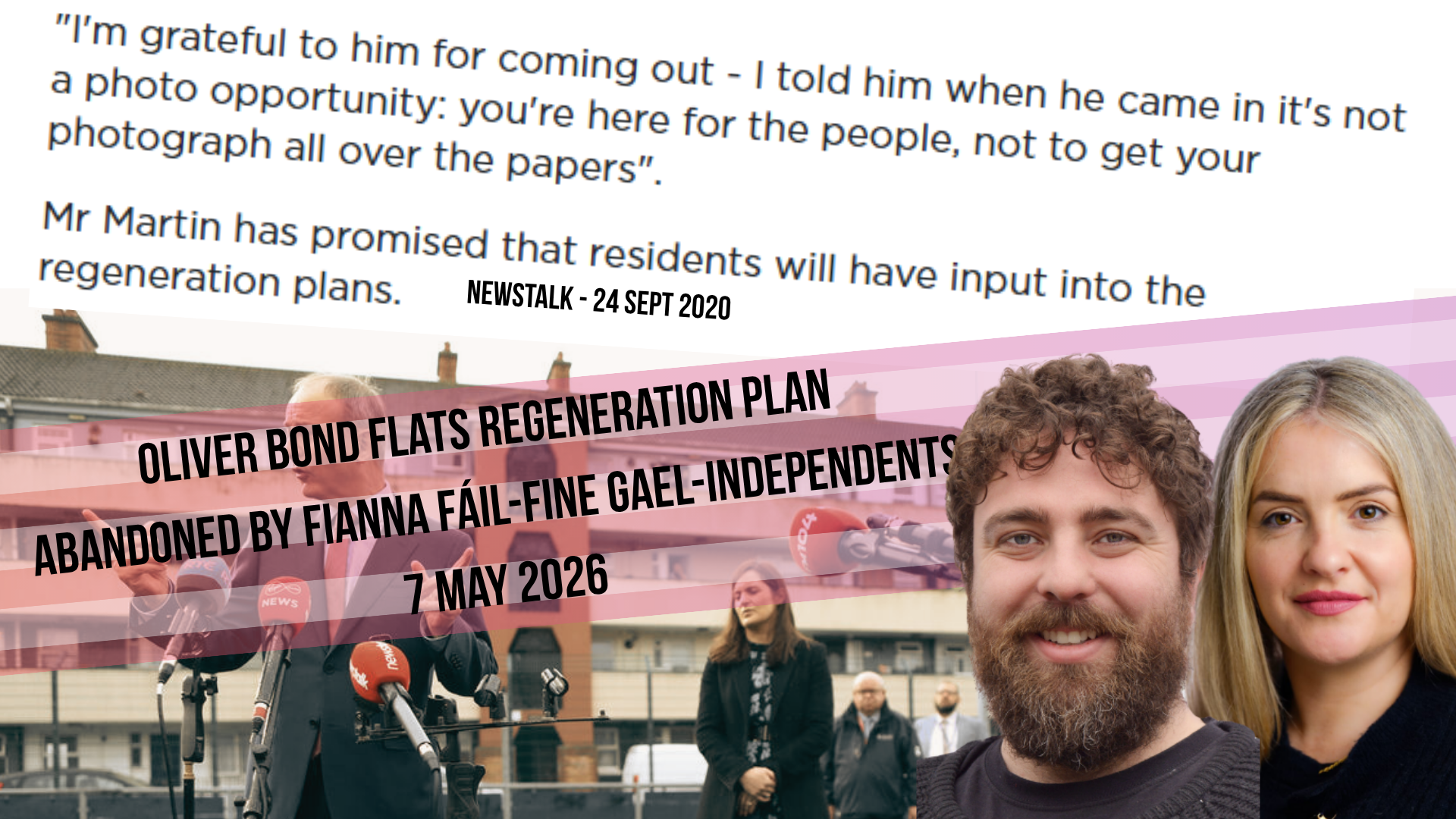 Ó Ceannabháin Condemns Cancellation of Regeneration of Oliver Bond Complex