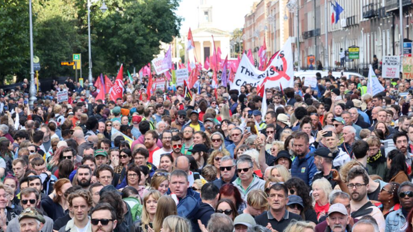 Thousands gather at a Cost Of Living Coalition march in Dublin in September 2022.