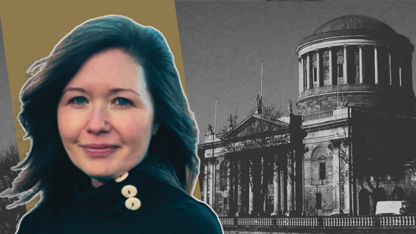 South Dublin County Councillor Jess Spear of People Before Profit. Image of the Four Courts Dublin.