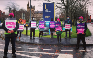 Strikers with Picket Signs Magee University 1 December 2021