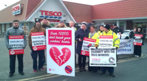 People Before Profit TD supporting striking Tesco Mandate workers in Ballyfermot Ireland