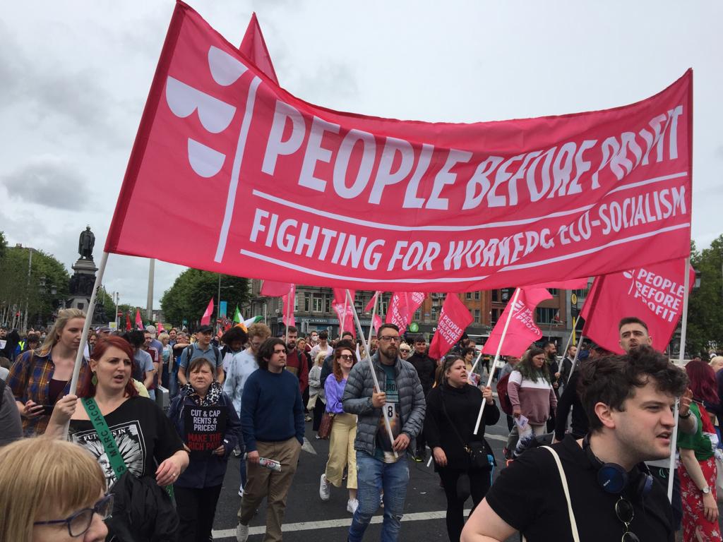People Before Profit Banner raised at the Cost of Living Coalition March. June 2022.