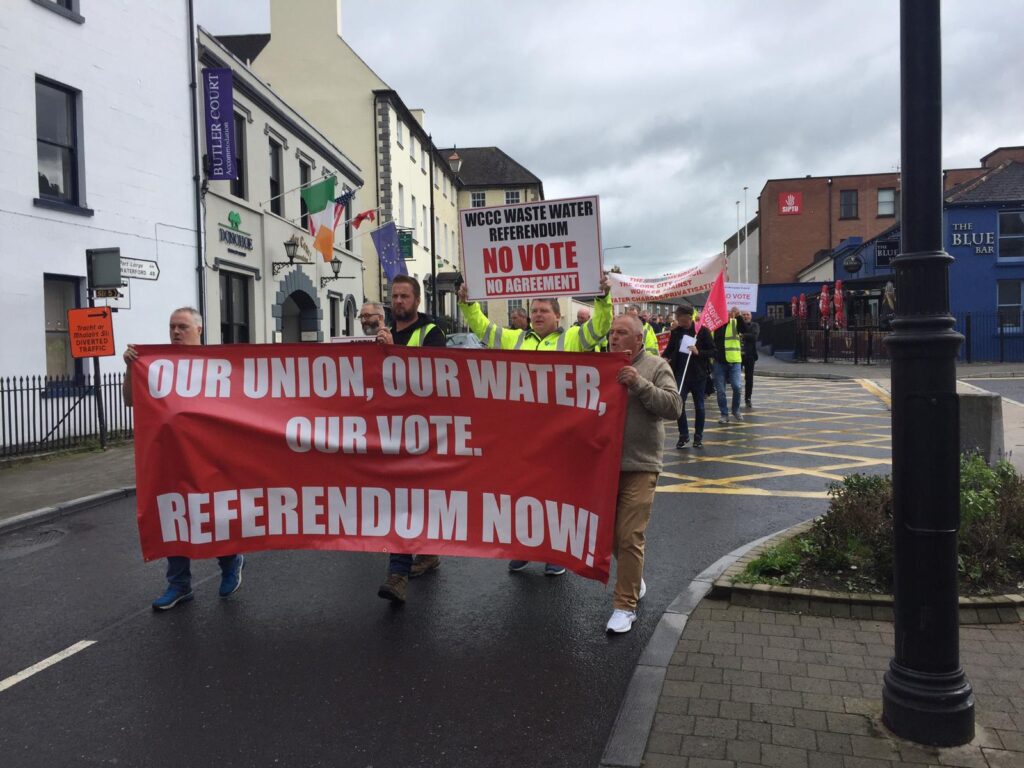 Council Water Service Workers march Kilkenny September 2023 Ireland Irish Water SIPTU Building in background