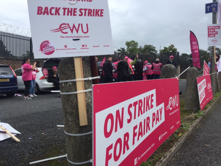 CWU Strike Signs and Picketers in front of the Telephone Exchange in Portadown 6 October 2022