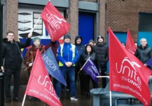 People Before Profit and Unite members on pickets at NIHE